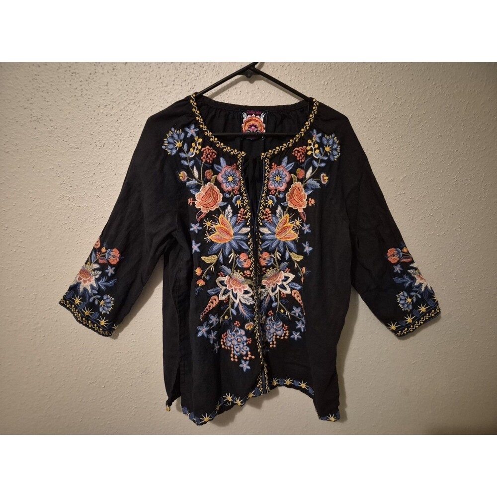 Johnny Was Tiwa Embroidered Linen Tunic Top Women's XL Bohemian Floral Resort